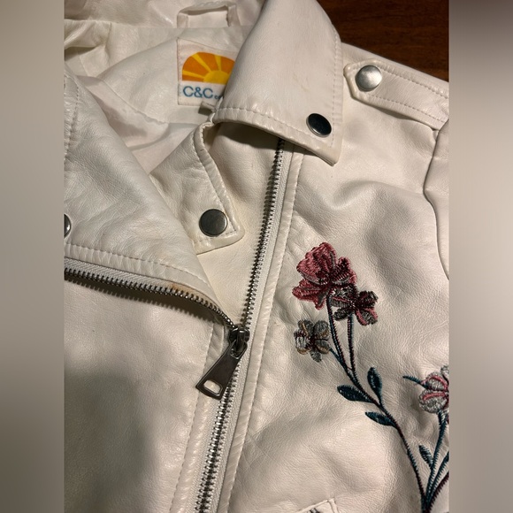 C&C California Girls Embroidered White Faux Leather Jacket - Picture 4 of 7